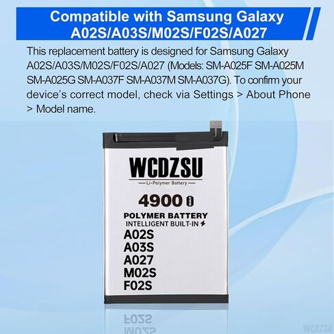 Battery Replacement for Samsung Galaxy A02S A03S M02S F02S A027 High Capacity 4900mAh HQ-50S New 0 Cycle Li-Polymer Battery for Samsung with Repair Tool Kit A025F A025M A025G A037F A037M A037G in Saudi Arabia