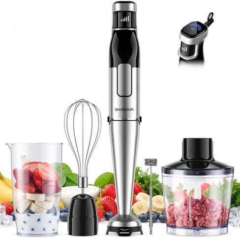 SHARDOR Immersion Blender Handheld, 1100W Hand Blender with Variable Speed, 5-in-1 Stick Blender Stainless Steel Shaft with Chopper, Whisk, Frother & Beaker for Soup, Sauces, Smoothies, Baby Food in Saudi Arabia