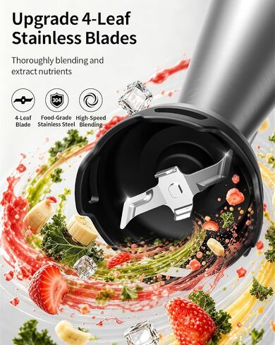 SHARDOR Immersion Blender Handheld, 1100W Hand Blender with Variable Speed, 5-in-1 Stick Blender Stainless Steel Shaft with Chopper, Whisk, Frother & Beaker for Soup, Sauces, Smoothies, Baby Food in Saudi Arabia