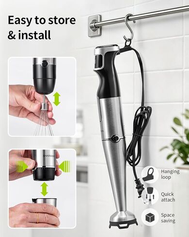 SHARDOR Immersion Blender Handheld, 1100W Hand Blender with Variable Speed, 5-in-1 Stick Blender Stainless Steel Shaft with Chopper, Whisk, Frother & Beaker for Soup, Sauces, Smoothies, Baby Food in Saudi Arabia