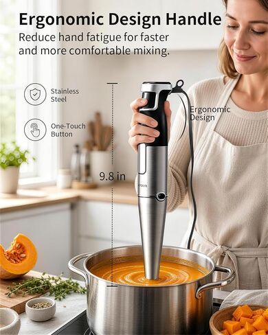 SHARDOR Immersion Blender Handheld, 1100W Hand Blender with Variable Speed, 5-in-1 Stick Blender Stainless Steel Shaft with Chopper, Whisk, Frother & Beaker for Soup, Sauces, Smoothies, Baby Food in Saudi Arabia