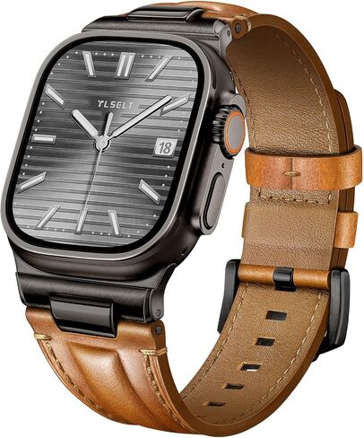 Leather Band for Apple Watch Ultra 3/2/1 SE Series 11-3 Men iwatch Strap | Handcrafted Top-Grain Cowhide Watch Band, Fits 49/46/45/44/42mm, Adjustable Length, Quick Release, Genuine Rugged Vintage in Kuwait