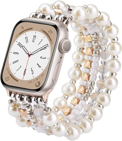 VISOOM Beaded Bracelet Compatible for Apple Watch Band 42mm/40mm/38mm/41mm Series 11 10 9 8 7 SE Series 6/5/4 Women Fashion Cute Handmade Pearl Stretchy Watch Strap for iWatch Bands Series 3/2/1 in Kuwait