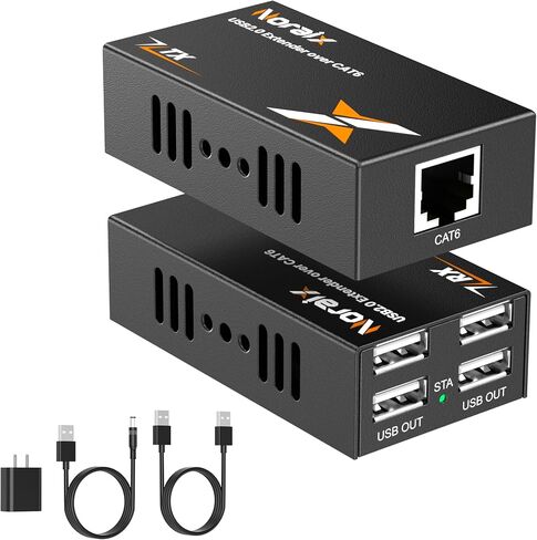 164ft/50m USB Extender Over Ethernet Cat6/7, 4-Port USB2.0 Extender Kit | 4-Ports USB over CAT6/CAT7, PoC (Power Over Cable), Plug and Play, 480Mbps, Built-in ESD Protection, Wide Compability in Saudi Arabia