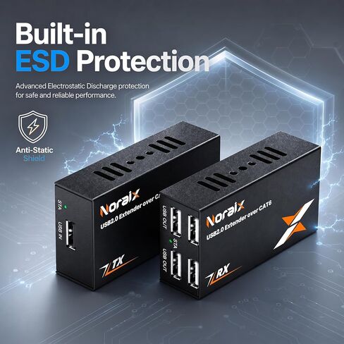 164ft/50m USB Extender Over Ethernet Cat6/7, 4-Port USB2.0 Extender Kit | 4-Ports USB over CAT6/CAT7, PoC (Power Over Cable), Plug and Play, 480Mbps, Built-in ESD Protection, Wide Compability in Saudi Arabia
