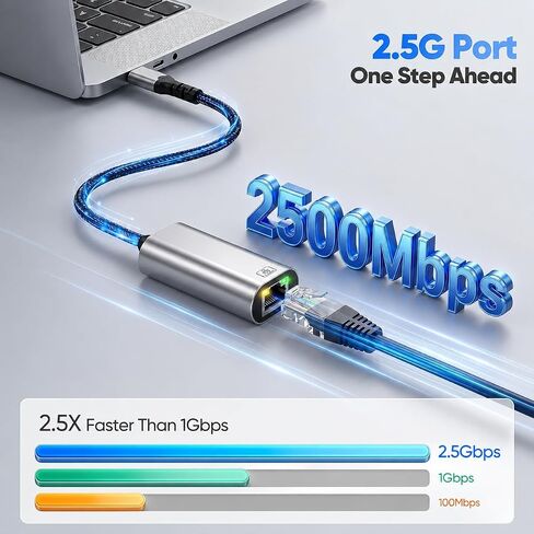 USB C to Ethernet Adapter 2.5Gb, Aluminum USB-C Ethernet Adapter for Laptop | 2.5Gbps High Speed , RTL8156BG , 1G to 2.5G Upgrade , USB-C to RJ45 , Thunderbolt 4/3 , Windows, MacBook Air/Pro, iPad OS in Kuwait