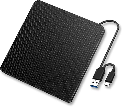 YMY External CD DVD Drive for Laptop, USB3.0 and USB-C 2 in 1 Portable DVD Player CD Burner Reader Writer for Desktop PC Windows 11/10/8/7 Linux Mac OS, Black in Saudi Arabia
