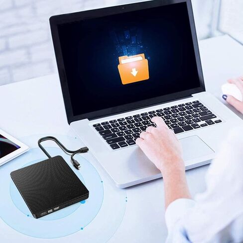 YMY External CD DVD Drive for Laptop, USB3.0 and USB-C 2 in 1 Portable DVD Player CD Burner Reader Writer for Desktop PC Windows 11/10/8/7 Linux Mac OS, Black in Saudi Arabia