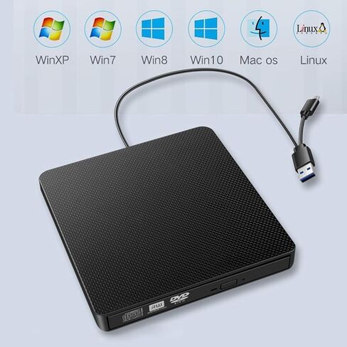 YMY External CD DVD Drive for Laptop, USB3.0 and USB-C 2 in 1 Portable DVD Player CD Burner Reader Writer for Desktop PC Windows 11/10/8/7 Linux Mac OS, Black in Saudi Arabia