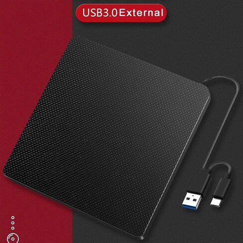 YMY External CD DVD Drive for Laptop, USB3.0 and USB-C 2 in 1 Portable DVD Player CD Burner Reader Writer for Desktop PC Windows 11/10/8/7 Linux Mac OS, Black in Saudi Arabia