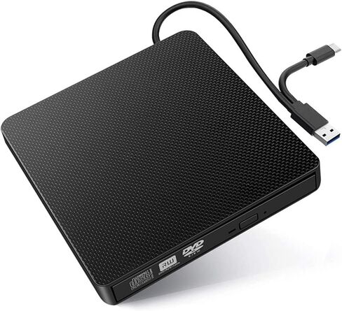 YMY External CD DVD Drive for Laptop, USB3.0 and USB-C 2 in 1 Portable DVD Player CD Burner Reader Writer for Desktop PC Windows 11/10/8/7 Linux Mac OS, Black in Saudi Arabia
