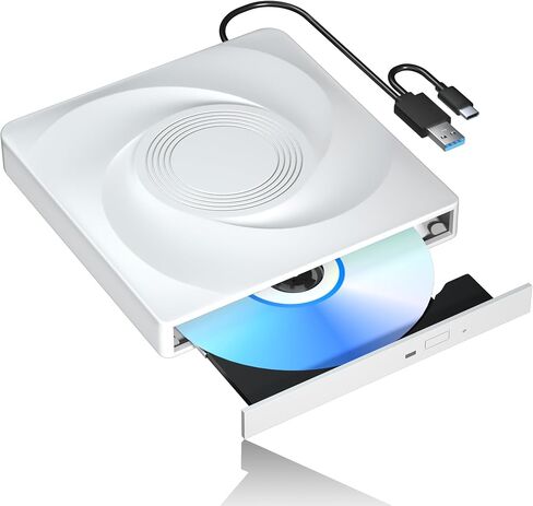 Wbacon External CD/DVD Drive for Laptop, Portable USB 3.0 Disk Drive | External DVD Drive, DVD Player CD Reader for Laptop, CD Burner Compatible with PC Windows 11/10/8/7 Linux Mac OS (White) in Saudi Arabia