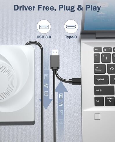 Wbacon External CD/DVD Drive for Laptop, Portable USB 3.0 Disk Drive | External DVD Drive, DVD Player CD Reader for Laptop, CD Burner Compatible with PC Windows 11/10/8/7 Linux Mac OS (White) in Saudi Arabia