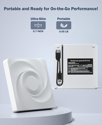 Wbacon External CD/DVD Drive for Laptop, Portable USB 3.0 Disk Drive | External DVD Drive, DVD Player CD Reader for Laptop, CD Burner Compatible with PC Windows 11/10/8/7 Linux Mac OS (White) in Saudi Arabia