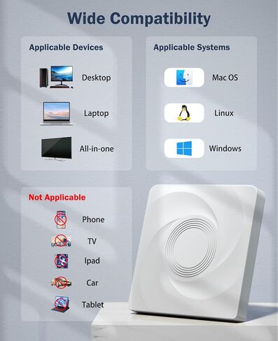 Wbacon External CD/DVD Drive for Laptop, Portable USB 3.0 Disk Drive | External DVD Drive, DVD Player CD Reader for Laptop, CD Burner Compatible with PC Windows 11/10/8/7 Linux Mac OS (White) in Saudi Arabia
