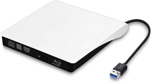 External Blu Ray DVD CD Drive | USB 3.0 3D DVD Player Portable DVD CD Burner/Writer/Reader BD-ROM for PC Computer Notebook (White) in Saudi Arabia