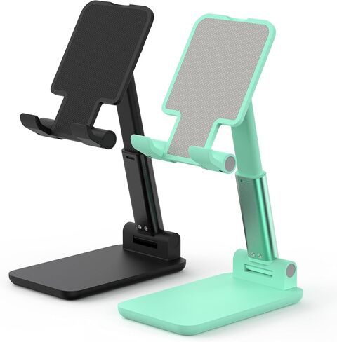 2 Pack Cell Phone Stand for Desk, Adjustable Angle & Height, Foldable Portable Phone Holder with Anti-Slip Silicone Pad, Compatible with iPhone 17/16/15/14/Smartphones 4–8 Inch, Black&White in Saudi Arabia