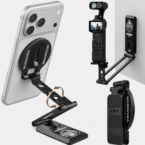 2-in-1 Magnetic Phone Stand & Action Camera Mount, N52 Magnet Phone Holder | for Gym/Desk, for Magsafe iPhone, Arca-Swiss & 1/4" Screw for Insta360 Luna Ultra/DJI Osmo Pocket 3/4/GoPro | Patented Design in Saudi Arabia