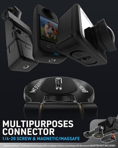 2-in-1 Magnetic Phone Stand & Action Camera Mount, N52 Magnet Phone Holder | for Gym/Desk, for Magsafe iPhone, Arca-Swiss & 1/4" Screw for Insta360 Luna Ultra/DJI Osmo Pocket 3/4/GoPro | Patented Design in Saudi Arabia