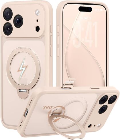 GolbinBox 360° Spin Magnetic Stand for iPhone 17 Pro Max Case, [Compatible with MagSafe] [Full Camera Protection] [16FT Military Drop Protection], Slim Translucent Matte Phone Case, Rose Gold in Saudi Arabia