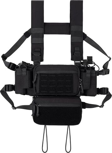 Compact Chest Rig with 5.56 & Pistol Magazine Pouch Elastic Radio/Flashlight Holder Tactical Dangler Pouch in Saudi Arabia