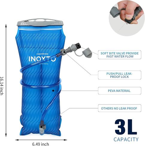 المثانة الترطيب INOXTO 1.5L/2L/3L، المثانة المياه مع عازل خرطوم خزان المياه وصمام عض عالي التدفق لحقيبة الظهر للمشي لمسافات طويلة، خزان مياه مقاوم للتسرب للتخييم وركوب الدراجات والجري in Kuwait