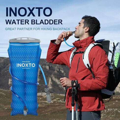 المثانة الترطيب INOXTO 1.5L/2L/3L، المثانة المياه مع عازل خرطوم خزان المياه وصمام عض عالي التدفق لحقيبة الظهر للمشي لمسافات طويلة، خزان مياه مقاوم للتسرب للتخييم وركوب الدراجات والجري in Kuwait