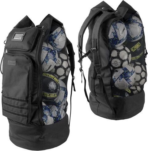 Fitdom XL Mesh Ball Bag with Backpack Straps & 2 Zippered Front Pockets | Heavy Duty Ball Storage for Coaches, Holds 13+ Soccer Balls with Backpack Carry for Team Sports, Practice & Training Gear in Saudi Arabia