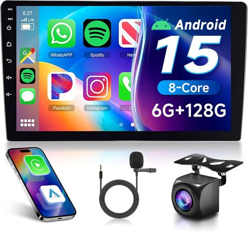 6G+128G 8-Core Android Car Stereo Double Din 10.1 inch Wireless Carplay IPS Touchscreen Car Radio Android Auto Screen with GPS Navi Bluetooth DSP, Mirror Link, WiFi, FM RDS, Backup Camera SWC in Saudi Arabia