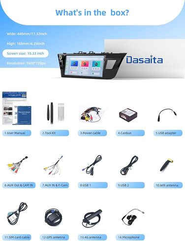 Dasaita 10.33" Plug & Play Car Stereo for Toyota Corolla 2014 2015 2016 in Saudi Arabia
