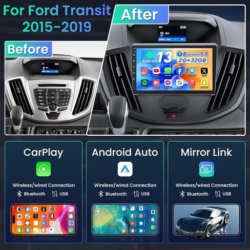 8 Core Car Radio Stereo for Ford Transit 150 250 350 2015-2019: Upgrade | 5G WiFi 1280 * 800 HD 9 Inch Touch Screen Head Unit Replacement with Backup Camera Wireless Carplay GPS FM SWC BT USB 2G+32G in Saudi Arabia