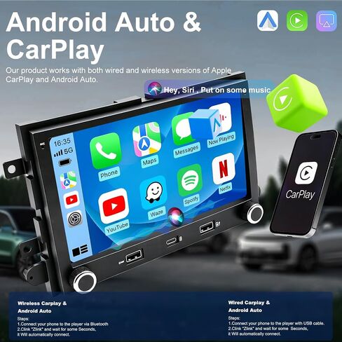 Upgrade Car Radio for Ford F150 F-150 2004-2008, F250/F350 2006-2016, E150/E250/E350 2009-2014, Escape 7 Inch Touchscreen Stereo Headunit with Wireless Carplay Android Auto GPS BT FM 5GWiFi SWC Camera in Saudi Arabia