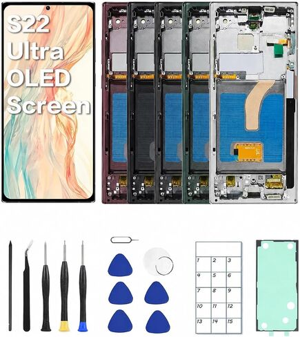 for Galaxy S22 Ultra OLED Screen Replacement with Frame and Tools | OLED Display、US Version、Fingerprint Sensor、Full Tool Kit、Installation Guide in Kuwait