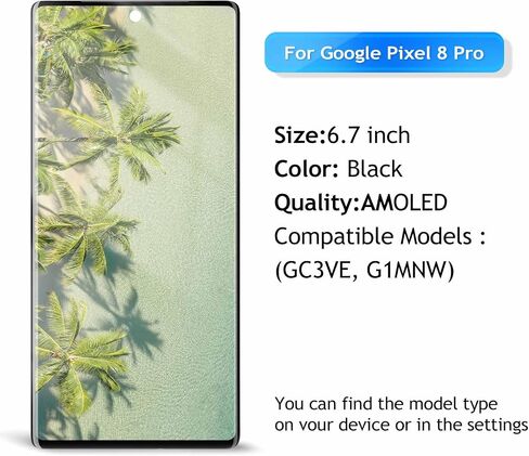 AMOLED for Google Pixel 8 Pro LCD Screen Replacement for Google Pixel 8 Pro LCD Display Touch Screen Display Assembly Repair Kits with Frame GC3VE, G1MNW (Fingerprint Cable Transfer Required) in Saudi Arabia