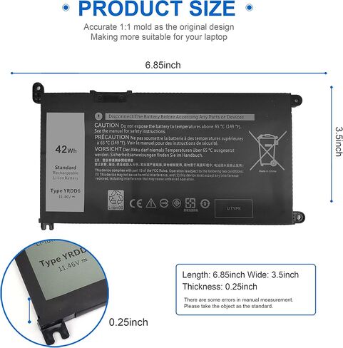 42Wh YRDD6 1VX1H Battery for Dell Inspiron 5482 5485 7586 3583 5491 5591 5481 3310 2-in-1 5593 5584 3493 3593 3793 5480 3582 5581 5590 3584 5493 5585 5594 5598 3501 P93G001 VM732 Vostro 3491 5490 in Saudi Arabia