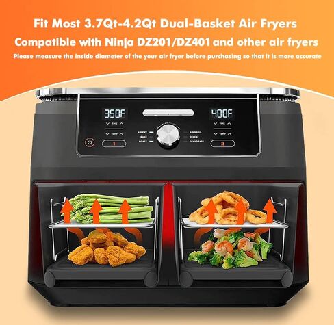 Dual Basket Air Fryer Accessories, Fit for Ninja Dual Air Fryer DZ201,DZ401 | & Most 8 Quart - 10 Quart and Larger Dual Zone Air Fryer, Include Cake Pizza Pan, Rack & Skewer, Paper Liner, etc in Saudi Arabia