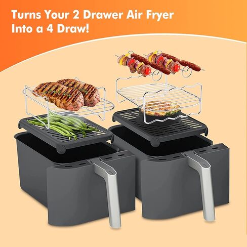 Dual Basket Air Fryer Accessories, Fit for Ninja Dual Air Fryer DZ201,DZ401 | & Most 8 Quart - 10 Quart and Larger Dual Zone Air Fryer, Include Cake Pizza Pan, Rack & Skewer, Paper Liner, etc in Saudi Arabia