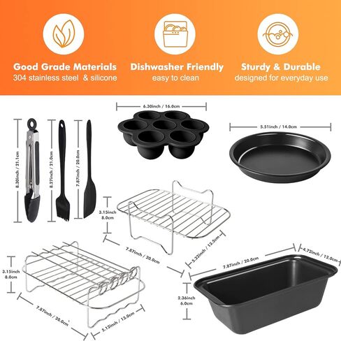 Dual Basket Air Fryer Accessories, Fit for Ninja Dual Air Fryer DZ201,DZ401 | & Most 8 Quart - 10 Quart and Larger Dual Zone Air Fryer, Include Cake Pizza Pan, Rack & Skewer, Paper Liner, etc in Saudi Arabia