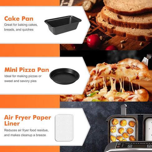 Dual Basket Air Fryer Accessories, Fit for Ninja Dual Air Fryer DZ201,DZ401 | & Most 8 Quart - 10 Quart and Larger Dual Zone Air Fryer, Include Cake Pizza Pan, Rack & Skewer, Paper Liner, etc in Saudi Arabia