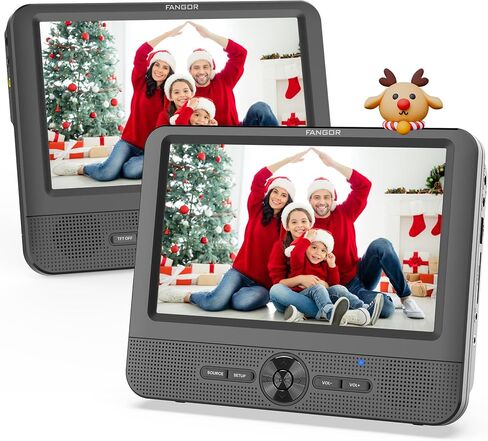 FANGOR 7.5 Inch Dual Car DVD Player, Portable Headrest Video Player for Car with 5 Hours Rechargeable Battery, Last Memory, AV Out/in, Support USB/SD/Sync TV, All Regions (1 Player+1 LCD Screen) in Saudi Arabia