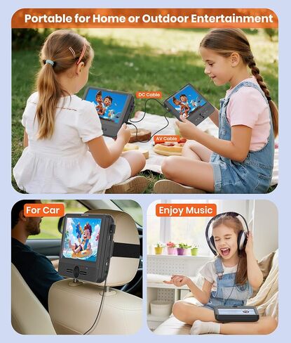 FANGOR 7.5 Inch Dual Car DVD Player, Portable Headrest Video Player for Car with 5 Hours Rechargeable Battery, Last Memory, AV Out/in, Support USB/SD/Sync TV, All Regions (1 Player+1 LCD Screen) in Saudi Arabia