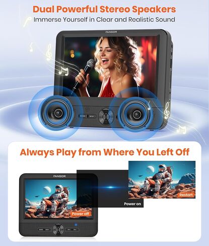 FANGOR 7.5 Inch Dual Car DVD Player, Portable Headrest Video Player for Car with 5 Hours Rechargeable Battery, Last Memory, AV Out/in, Support USB/SD/Sync TV, All Regions (1 Player+1 LCD Screen) in Kuwait