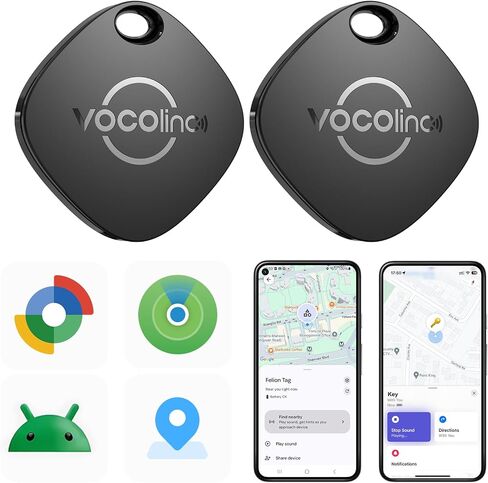 VOCOlinc Air Tracker Smart Tags for Android & iOS 2 Pack, New Dual System Bluetooth Tracker Works with Google Find Hub or Apple Find My App, Key Finder, Backpack, Suitcases, Replaceable Battery in Saudi Arabia