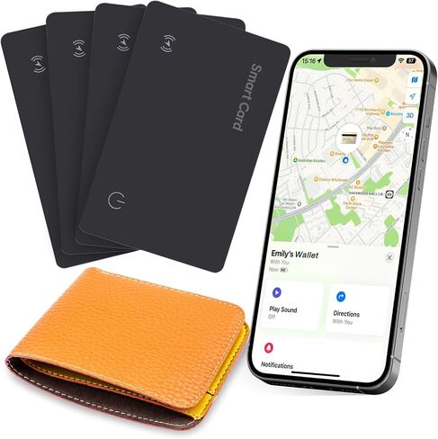 Eelexa Wallet Tracker Card, Rechargeable, Works with Apple Find My, 4 Pack | Apple MFi Certified Slim Tracking Card With Wireless Charging For Wallets, Passports And Luggage, IP68 Waterproof, iOS Only in Saudi Arabia
