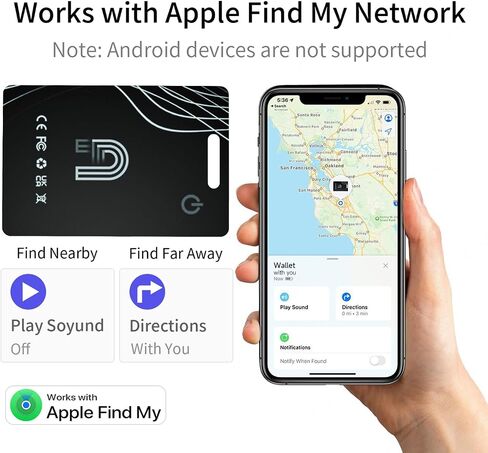 Ultra-Thin Wallet Tracker Card Works with Apple Find My, Rechargeable Slim Tracking Card, Bluetooth Tracker for Wallets, Key Finder & Item Locator for Luggage, Passports - MFi Certified iOS Only in Saudi Arabia