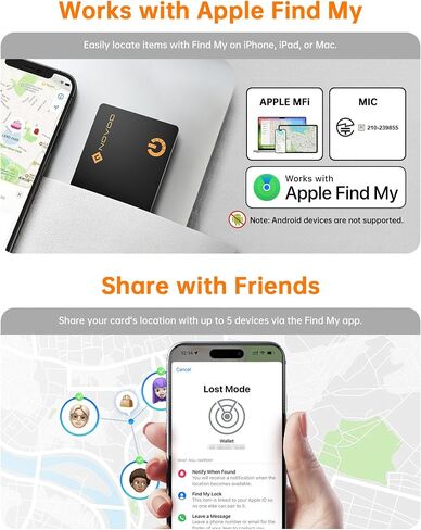 NOVOO Air Locator Tag (iOS Only) Wallet Tracker Card with Apple Find My | Smart Card Bluetooth Tracker, 6 Years Battery, IP68 Waterproof, 1.6mm Keys Finder and Item Locator for Keys, Bags, Passport in Saudi Arabia