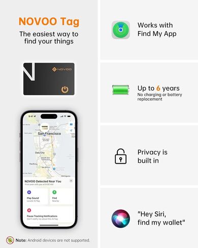 NOVOO Air Locator Tag (iOS Only) Wallet Tracker Card with Apple Find My | Smart Card Bluetooth Tracker, 6 Years Battery, IP68 Waterproof, 1.6mm Keys Finder and Item Locator for Keys, Bags, Passport in Saudi Arabia