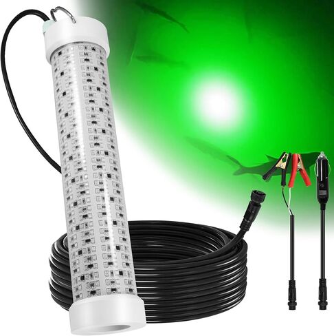 Goldlife 400W Green Underwater Fishing Light for Fresh&Salt Water 12" 100FT | 12Inch 100ft Cable丨AC110V GFCI Safety Plug丨IP69K Submersible LED Fish Attractants Light丨for Docks/Boats/Kayaks Fishing in Saudi Arabia