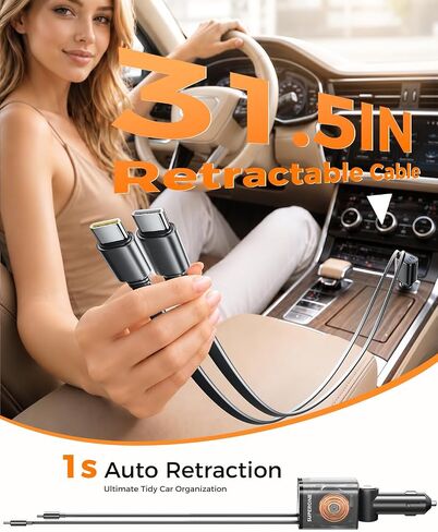 SUPERONE 5 in 1 Retractable Car Charge with Dual Type C Cables | 90W Fast Charging Car Charger, Ultra-Compact USB C Car Accessories Adapter, for iPhone 17/16/15/14/13/12, Galaxy, iPad, Black in Saudi Arabia