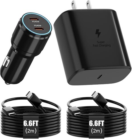 Super Fast Charger Type C Kit,25W PD USB C Wall/Car Charger | for Galaxy S26/S25/S24/S23/S22/Plus/Ultra/FE/Note 20/10/A71,2020/2018 Pad Pro/Air,with 2X USB C-to-C Cable(6.6ft) in Saudi Arabia